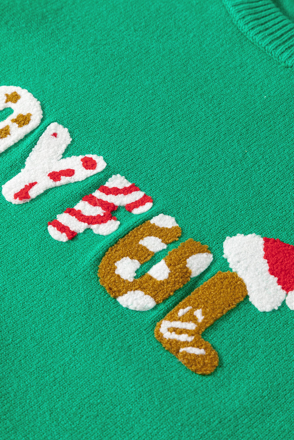 Hellgrüner, mit Pailletten besetzter JOYFUL-Grafik-Weihnachtspullover