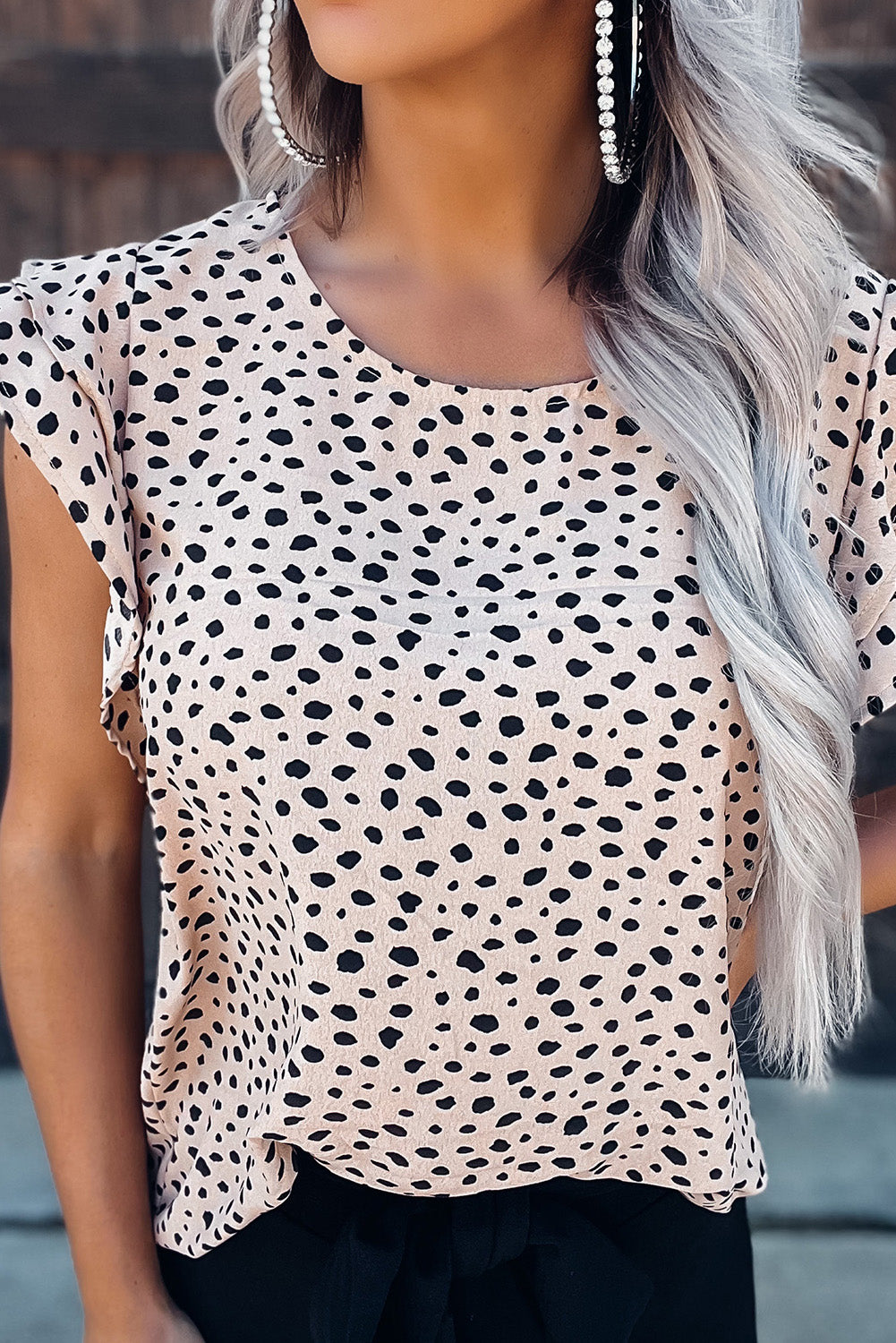 Majica s naborima i O-izrezom s uzorkom leoparda