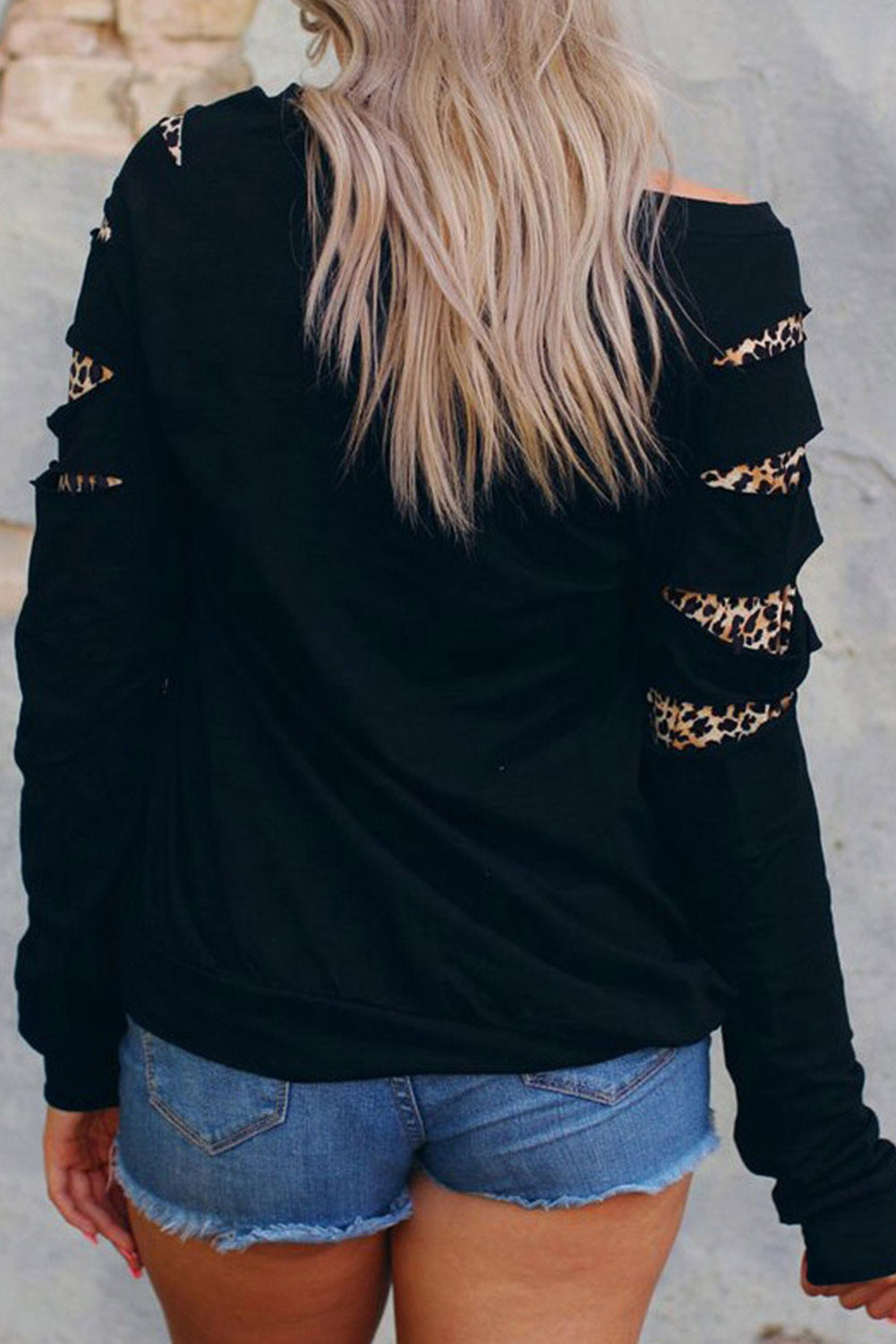 Love Leopard Heart Print Cut-out Long Sleeve Sweatshirt