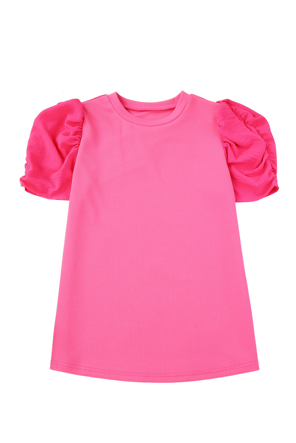Majica s kratkimi rokavi in ​​napihnjeno rožnato rebrasto majico