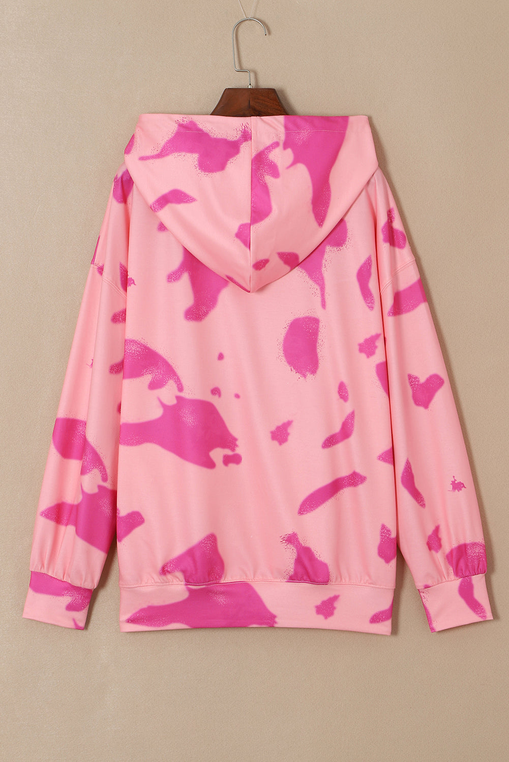 Pulover s kapuco v obliki kengurujevega žepa in vrvice Peach Blossom Tie Dye