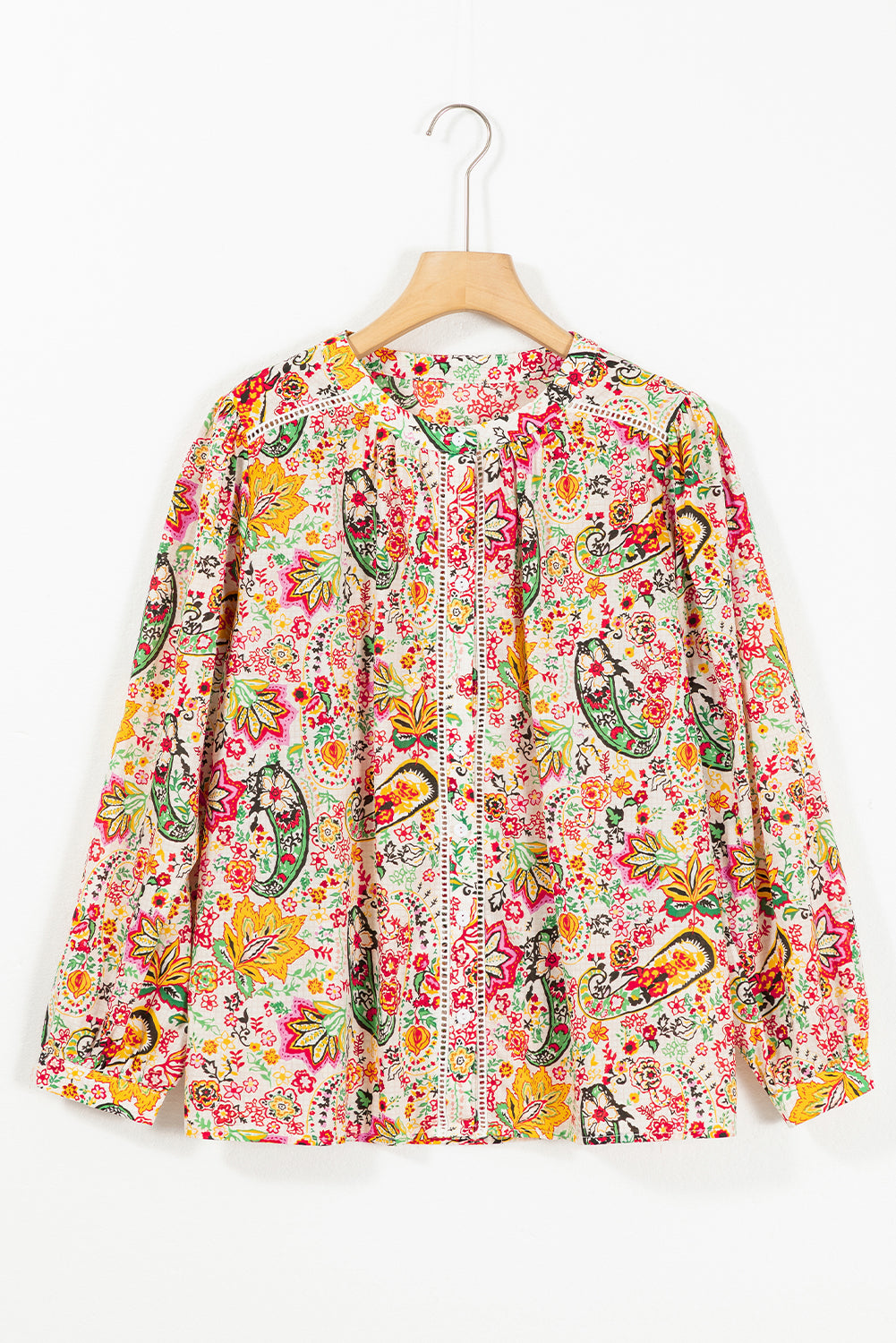 Camicia con maniche a sbuffo e bottoni in pizzo con stampa floreale multicolore