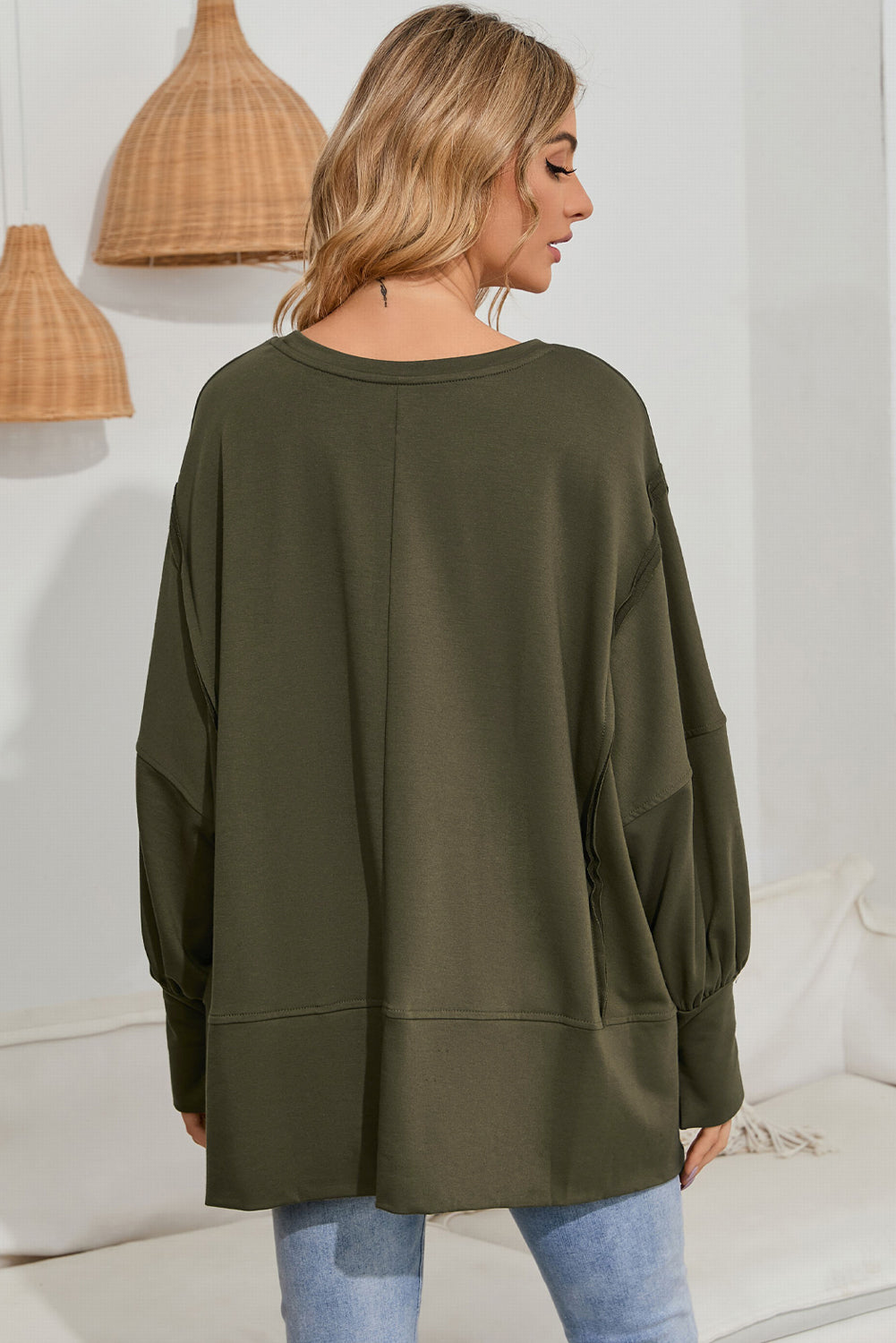 Zelena patchwork prevelika majica s spuščenimi rameni