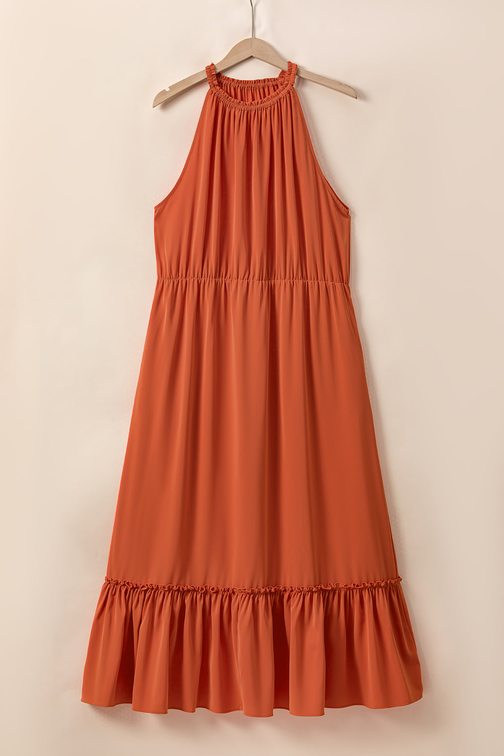 Robe Longue Sans Manches à Ourlet Volant de Grande Taille Orange Russet
