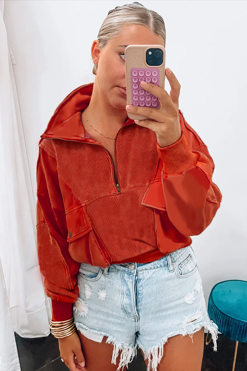 Red Dahlia Mineral Wash-Sweatshirt mit Reißverschluss