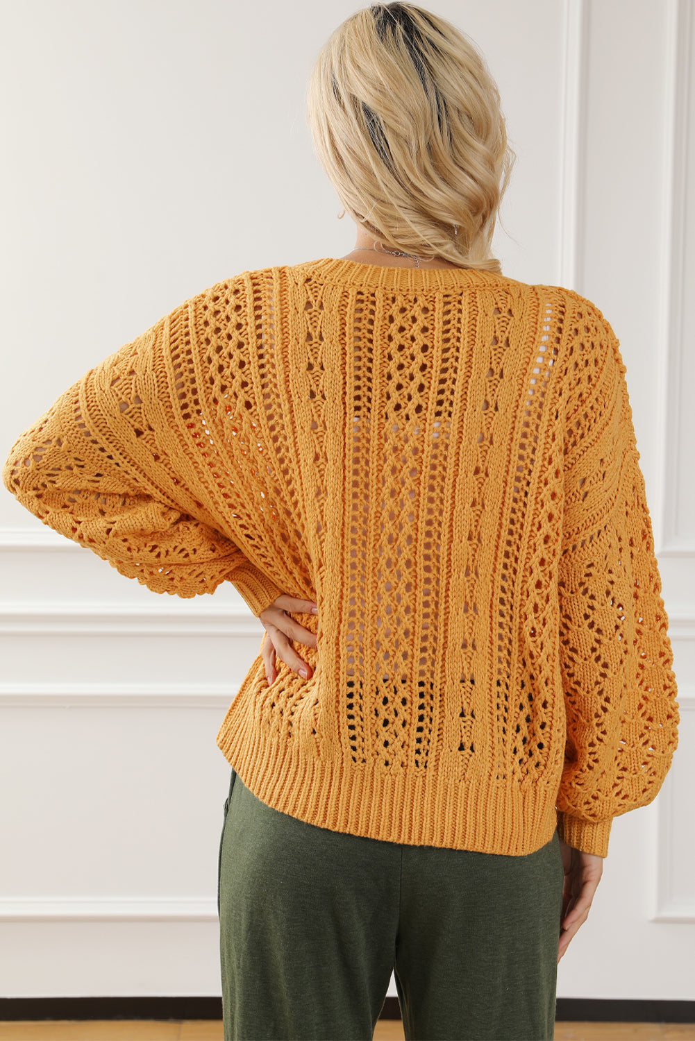 Ginger Cable Knit Hollow Out Drop Shoulder Sweater