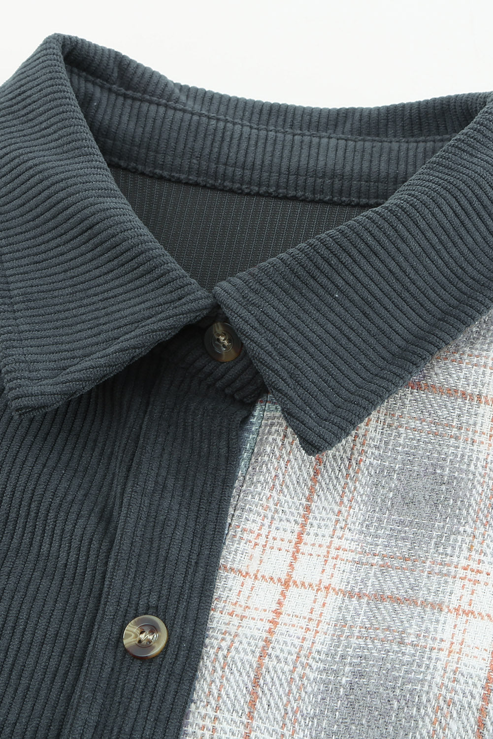 Camicia in velluto a coste oversize abbottonata a blocchi di colore scozzese grigio