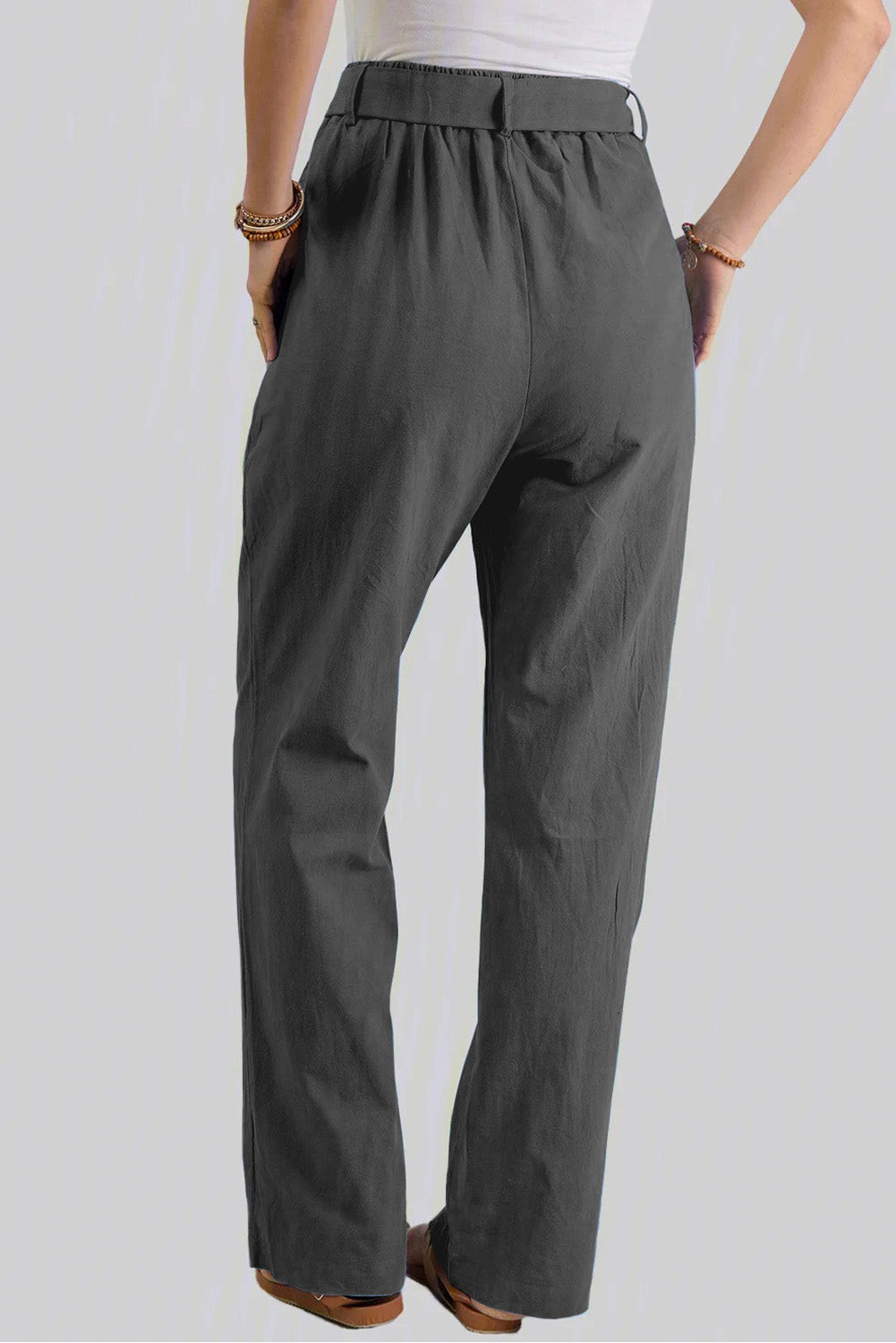 Pantalon large noir à taille élastique et cordon de serrage