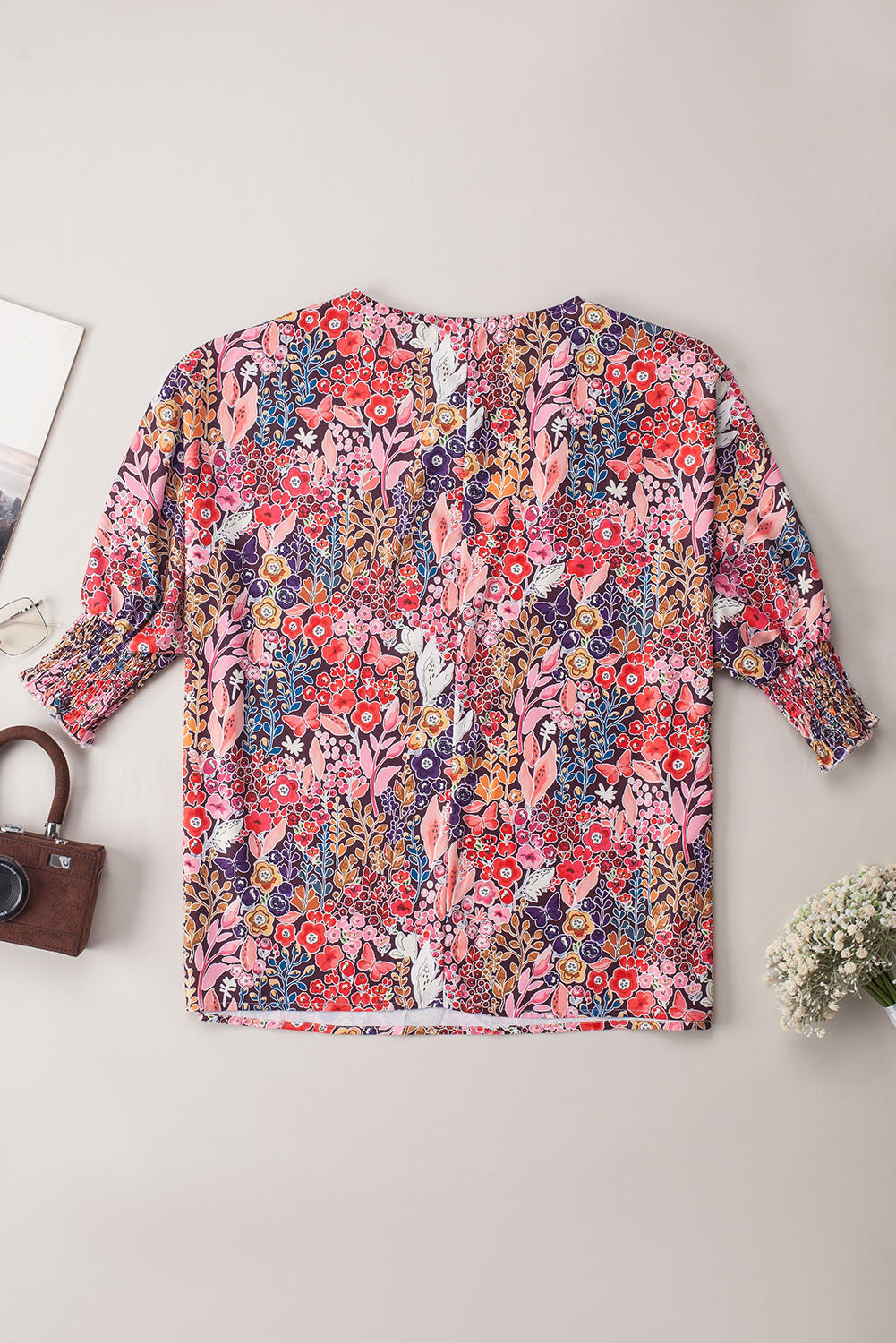 Bluza tunika s 3/4 rukavima s višebojnim cvjetnim uzorkom