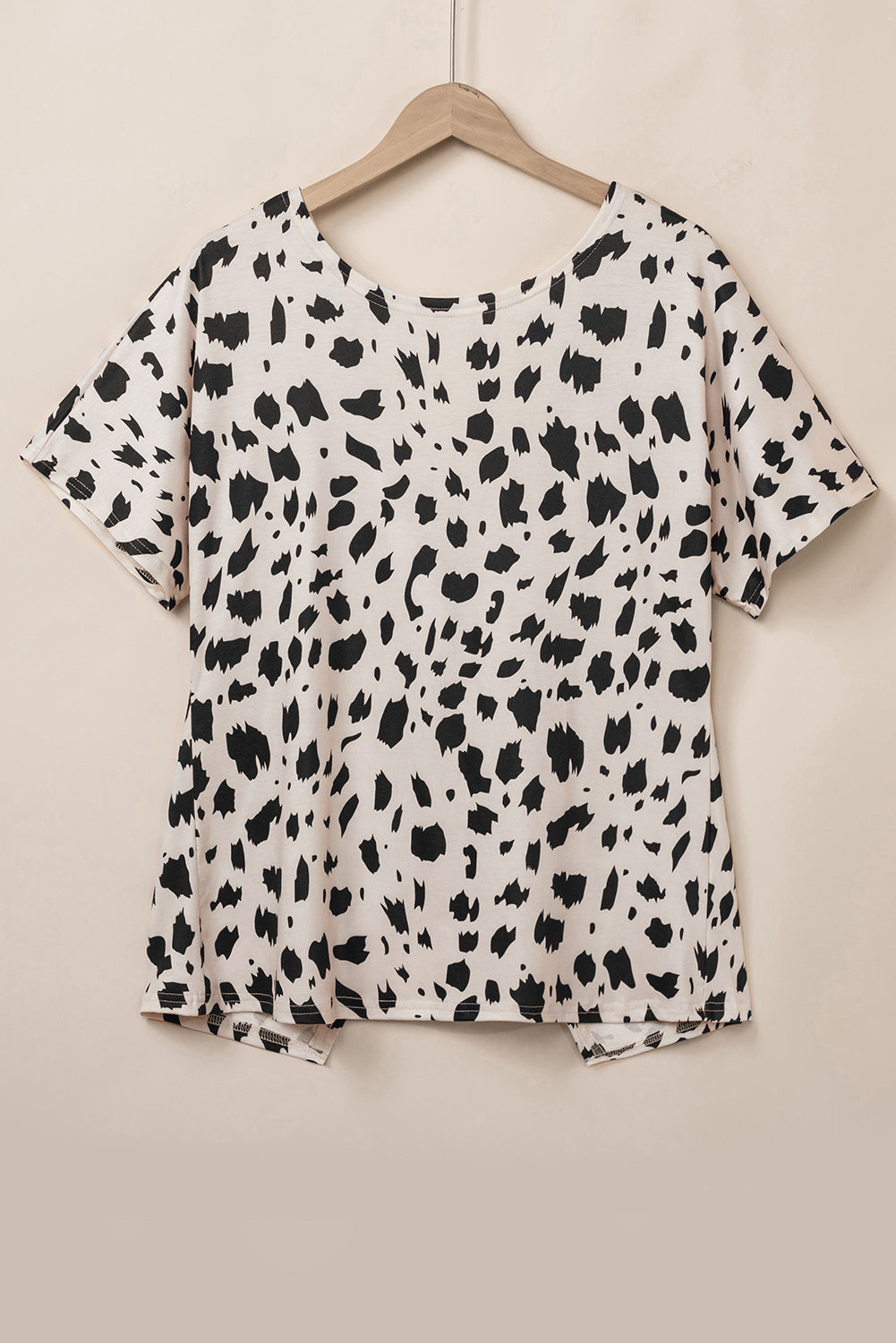T-shirt kaki léopard à manches chauve-souris et découpe torsadée dans le dos
