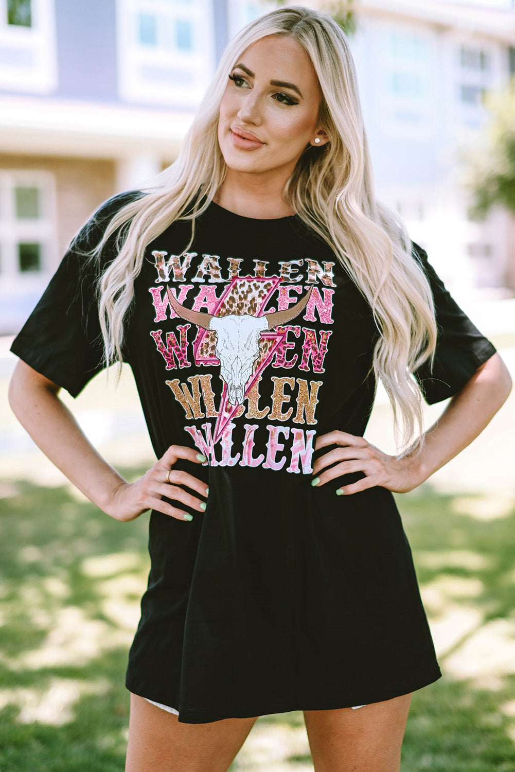 T-shirt oversize con grafica Cowskull nera WALLEN