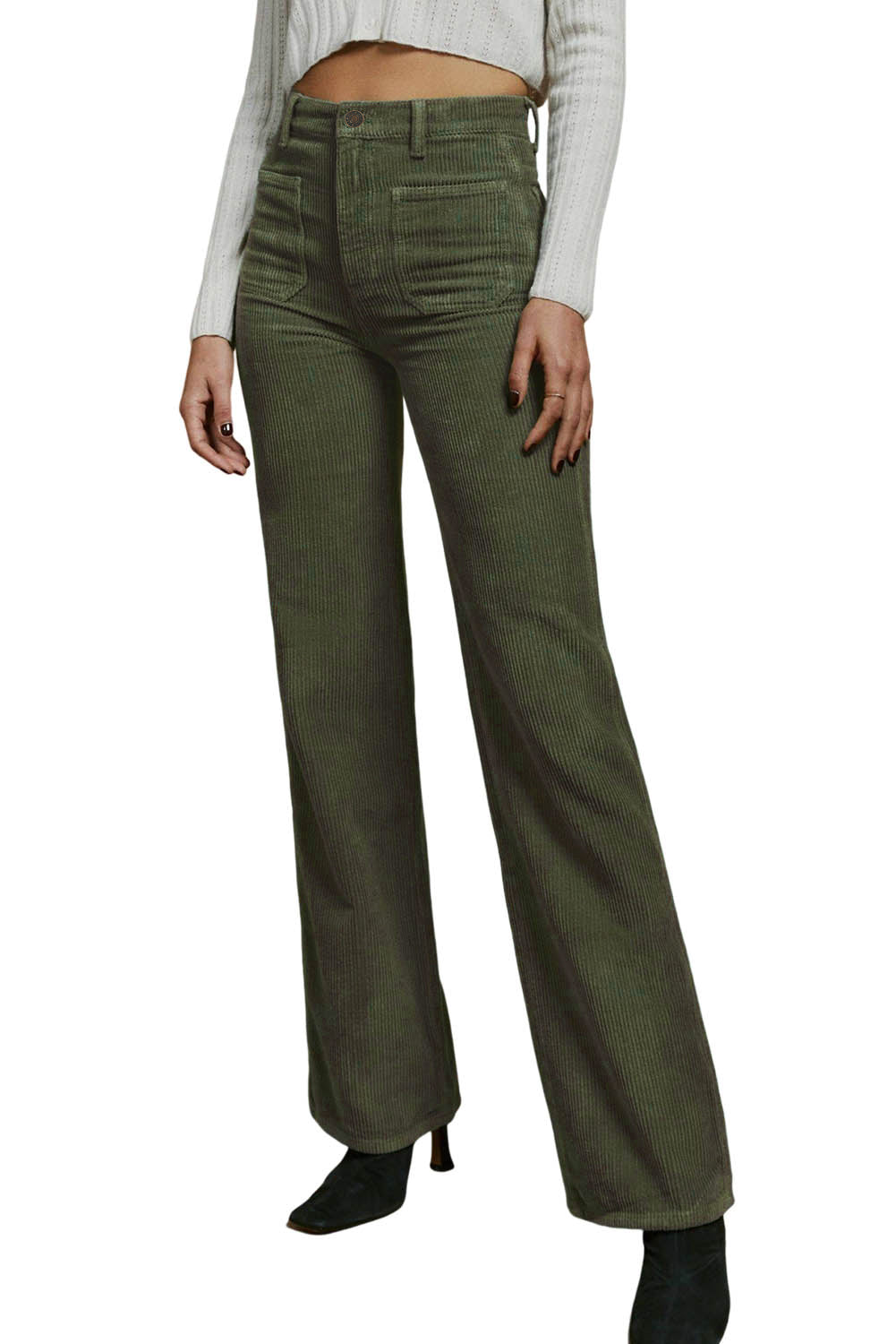 Zelene samtaste hlače s četvrtastim džepovima visokog struka