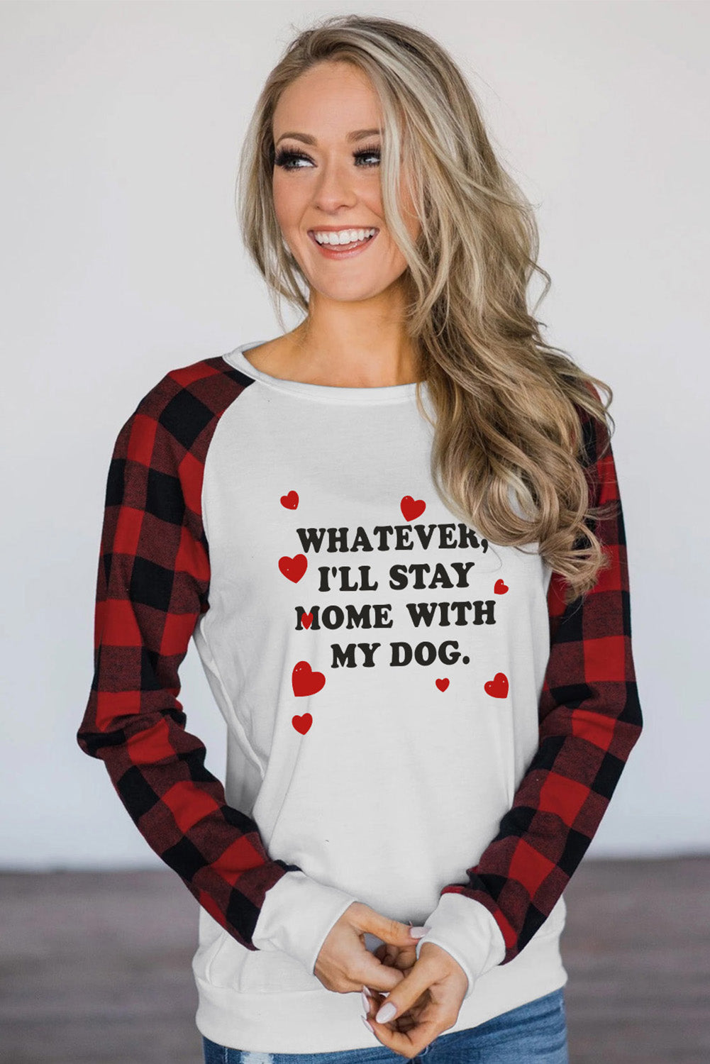 Valentine Letter Print Plaid Long Sleeve Sweatshirt