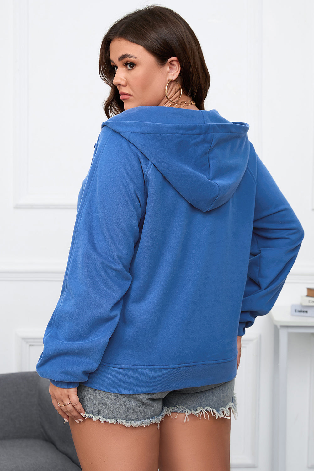 Plava velika mineralna majica s kapuljačom na patentni zatvarač