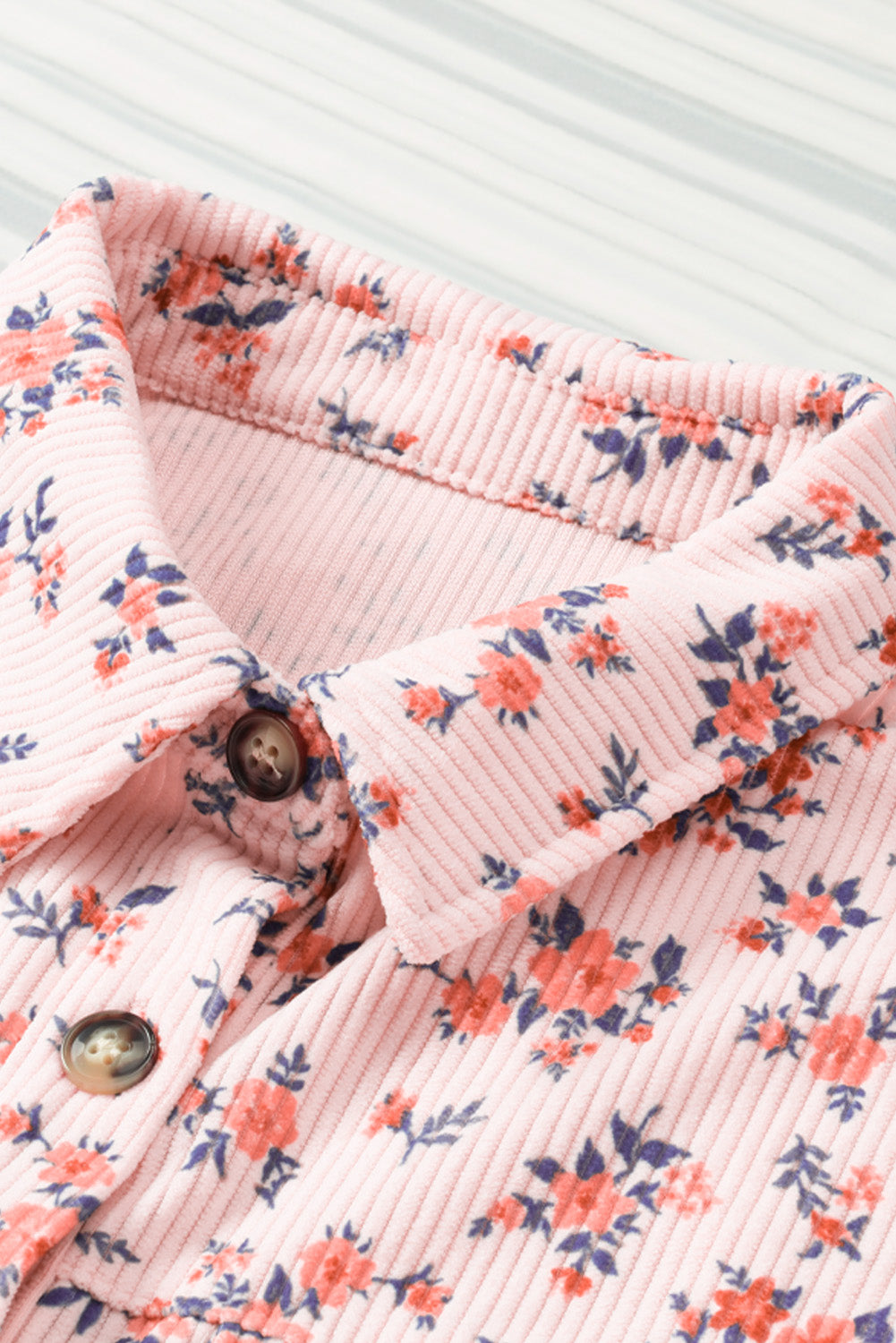 Pink Short Sleeve Flap Pockets Shirt Floral Dress