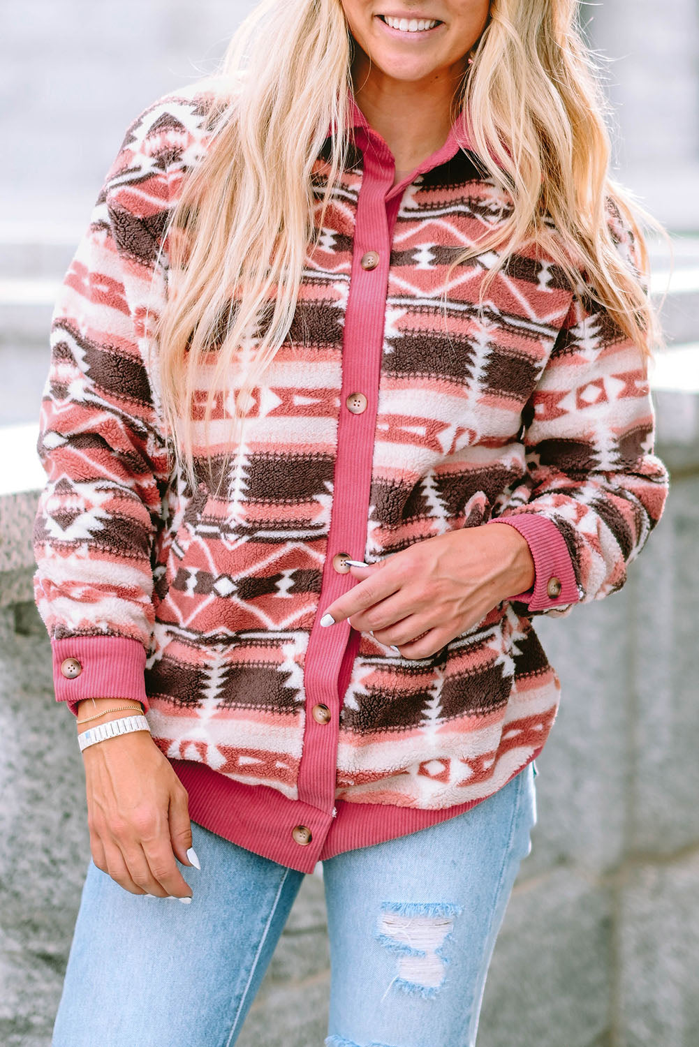 Ružičasta jakna s rubom Western Sherpa od samta