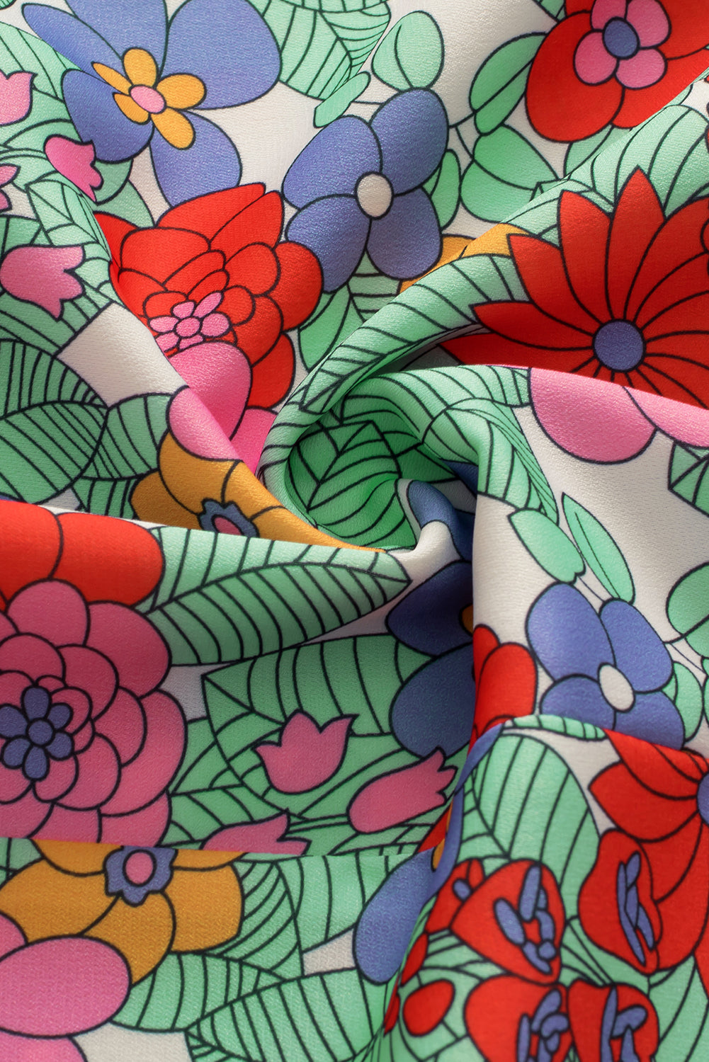 Multicolour Plus Size Floral Print Ruffle V Neck Bubble Sleeve Blouse