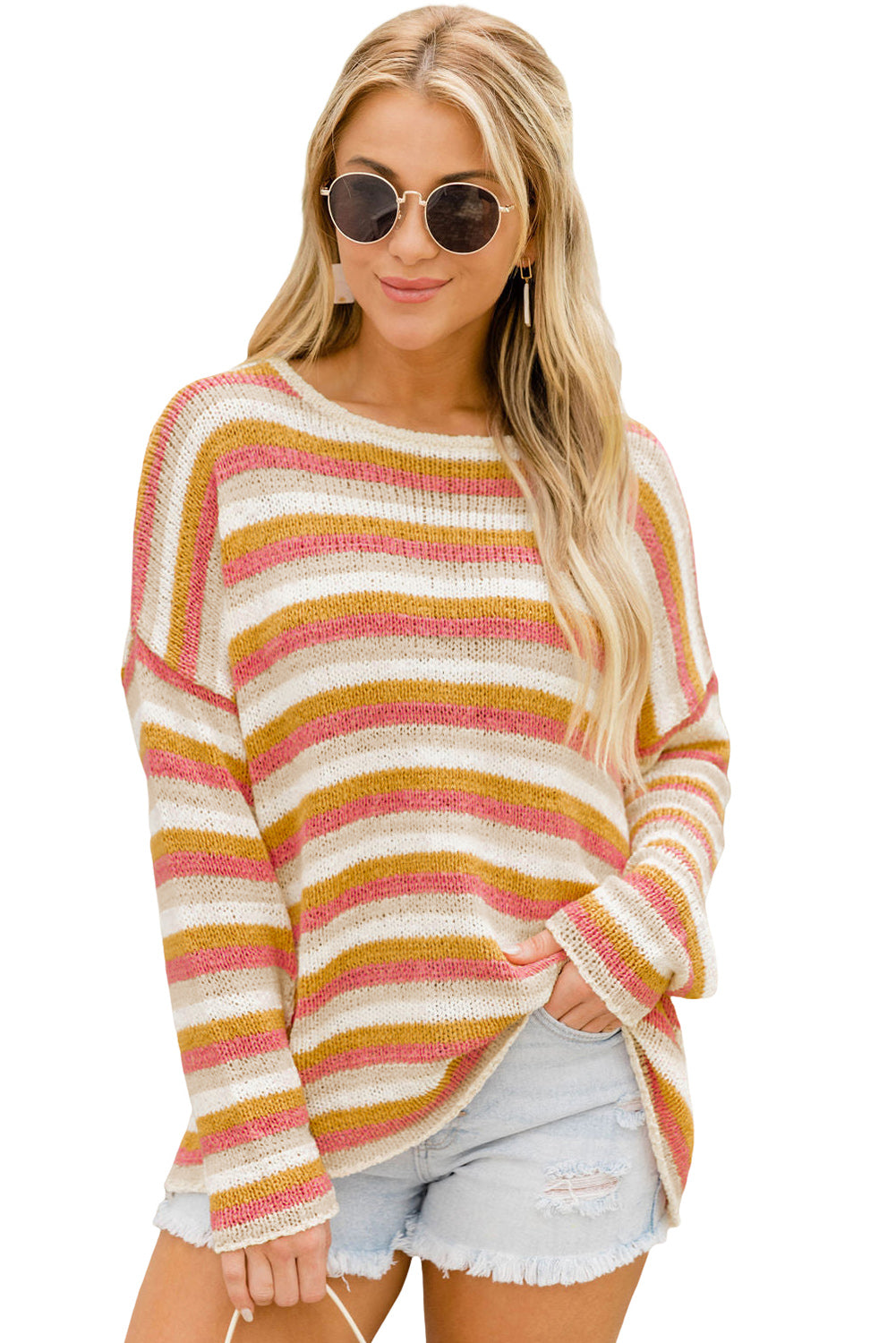 Orange Stripe Long Sleeve Knitted Sweater