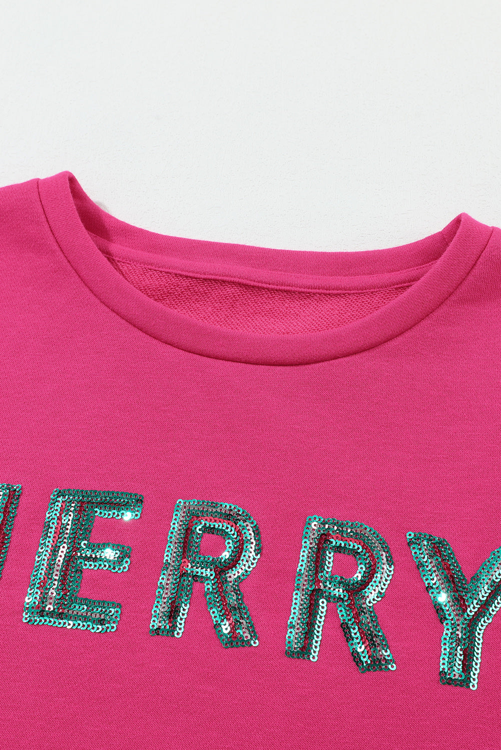 Sweat-shirt patchwork à paillettes MERRY Christmas Tree rose fraise