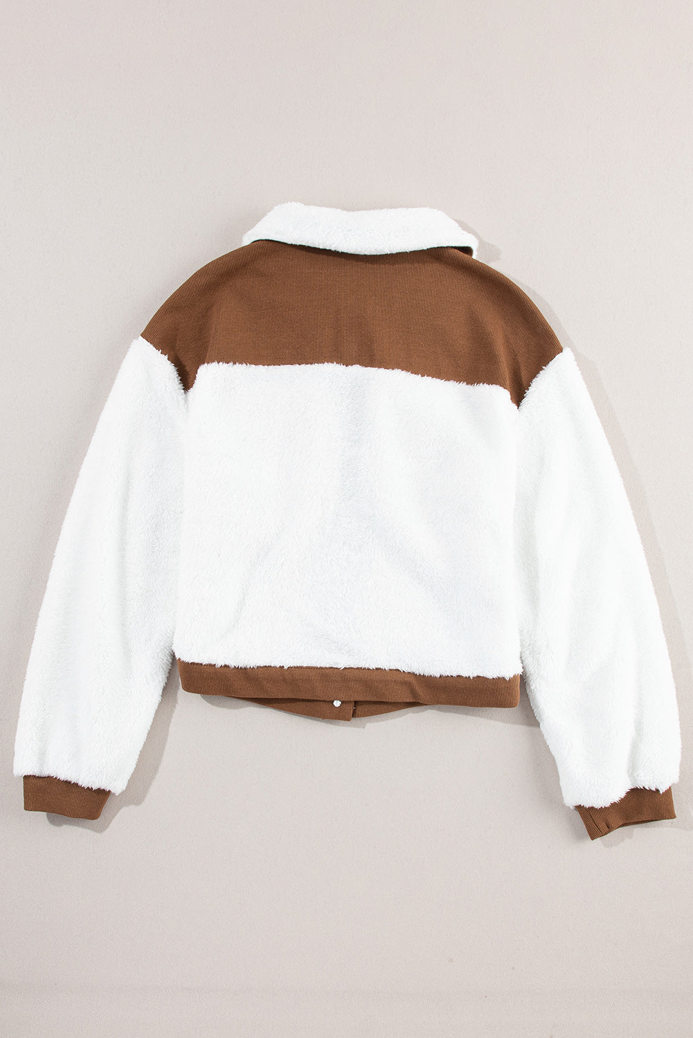 Chestnut Corduroy Color Block Contrast Patchwork Fuzzy Jacket