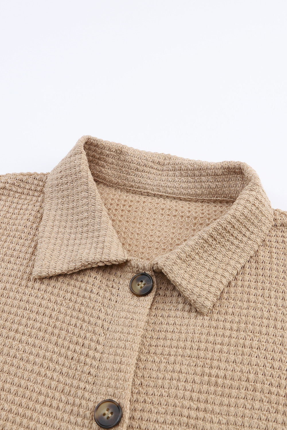 Camicia casual con bottoni in maglia a nido d'ape marrone