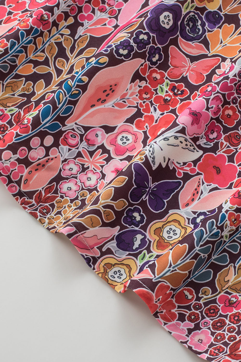 Camicetta tunica con maniche a 3/4 arricciate con stampa floreale multicolore