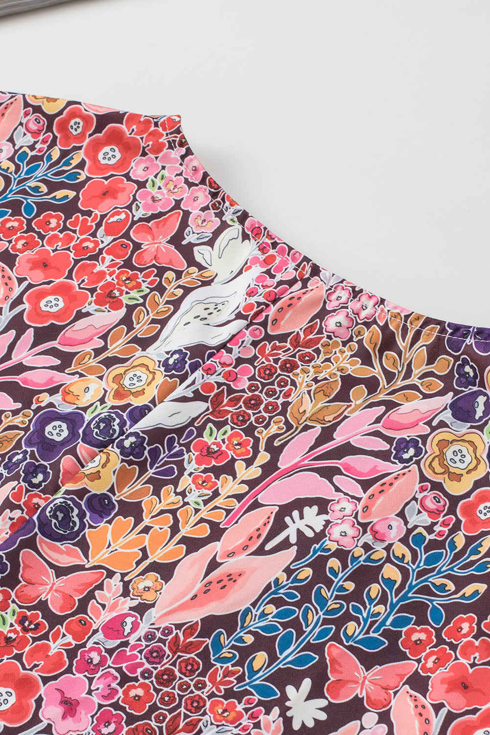 Geraffte Tunika-Bluse mit mehrfarbigen Blumenmuster und 3/4-Ärmeln