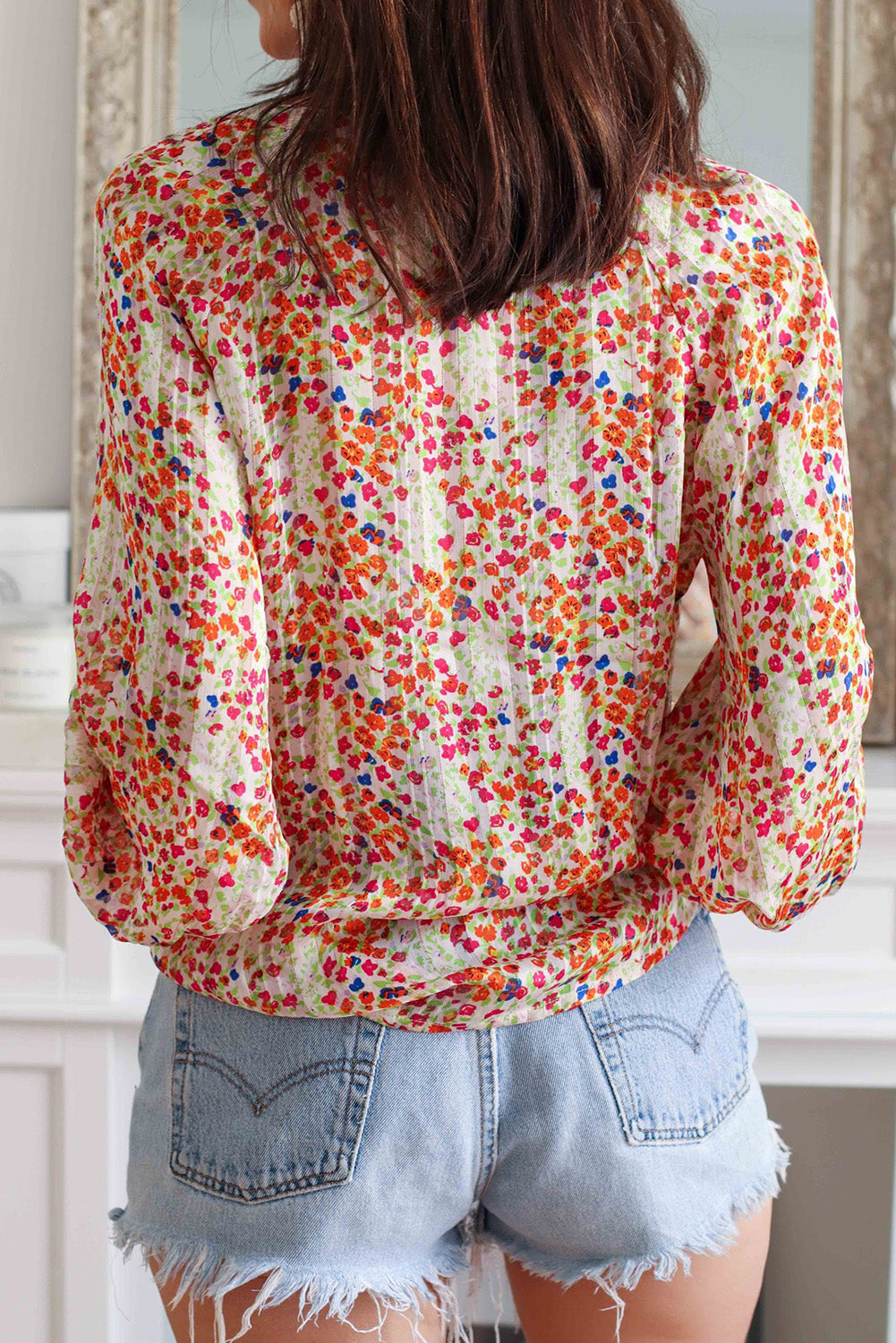 Camicia frontale con bottoni con stampa floreale Boho multicolor