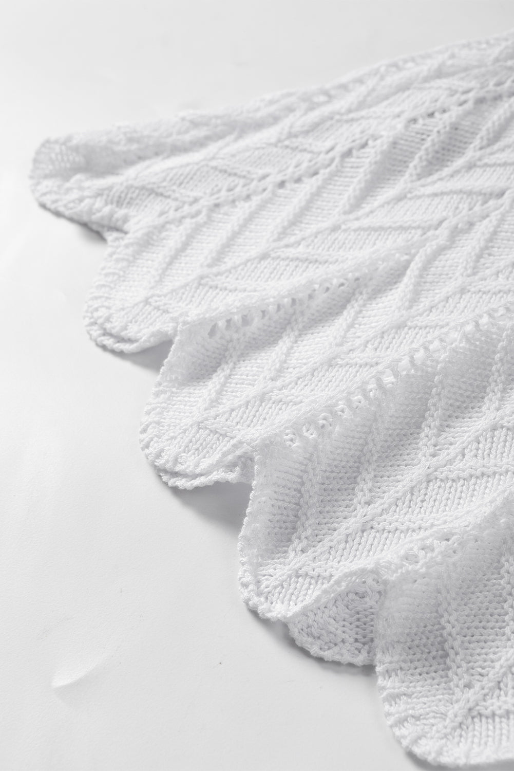 White Tie Straps Wave Stripes Textured Eyelet Knitted Vest