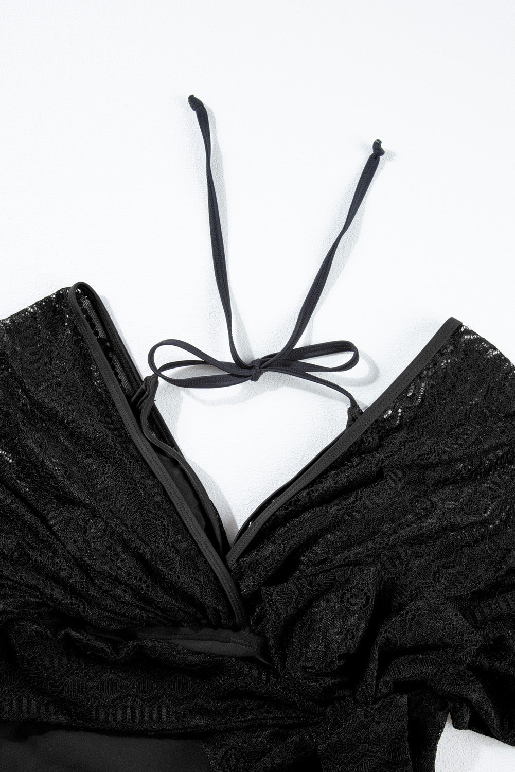 Black Lace Patchwork Short Sleeve Surplice Neck Monokini