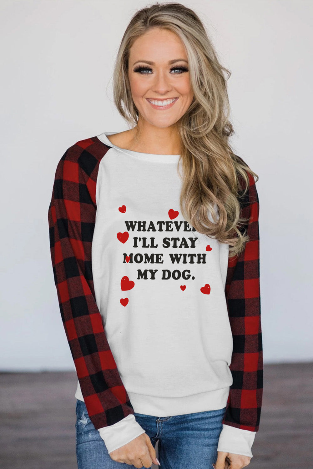 Valentine Letter Print Plaid Long Sleeve Sweatshirt