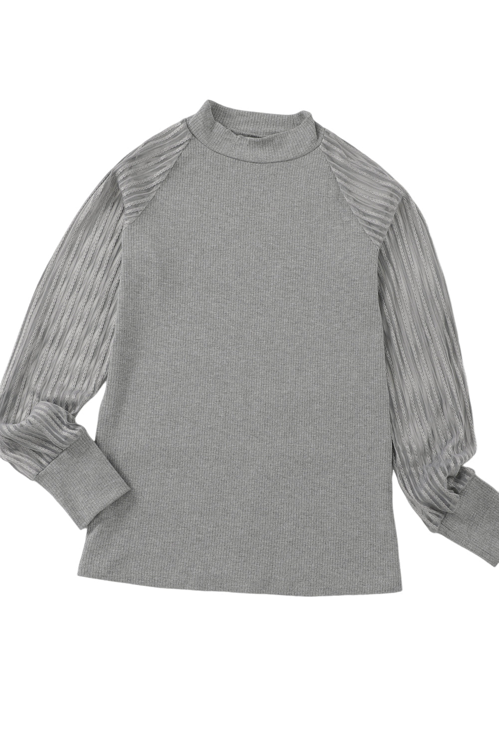 Siva črtasta mrežasta majica z dolgimi rokavi in ​​okroglim izrezom