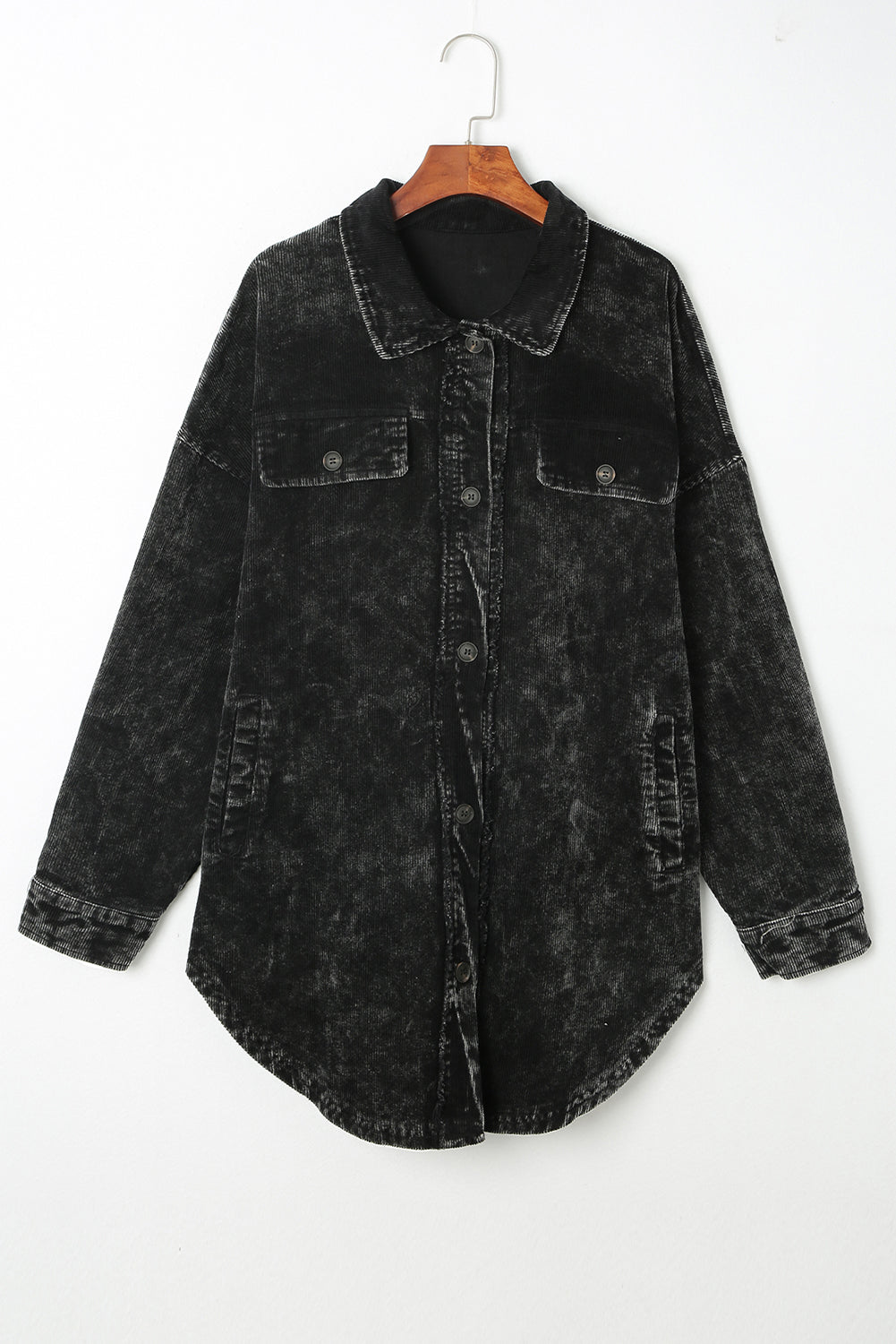 Schwarze, übergroße Vintage-Jacke in Distressed-Mineral-Waschung