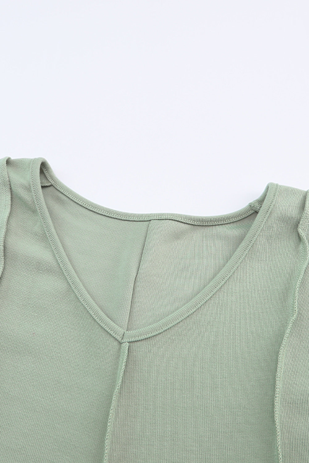 Green Ribbed Expose Seam Bell Sleeve Top