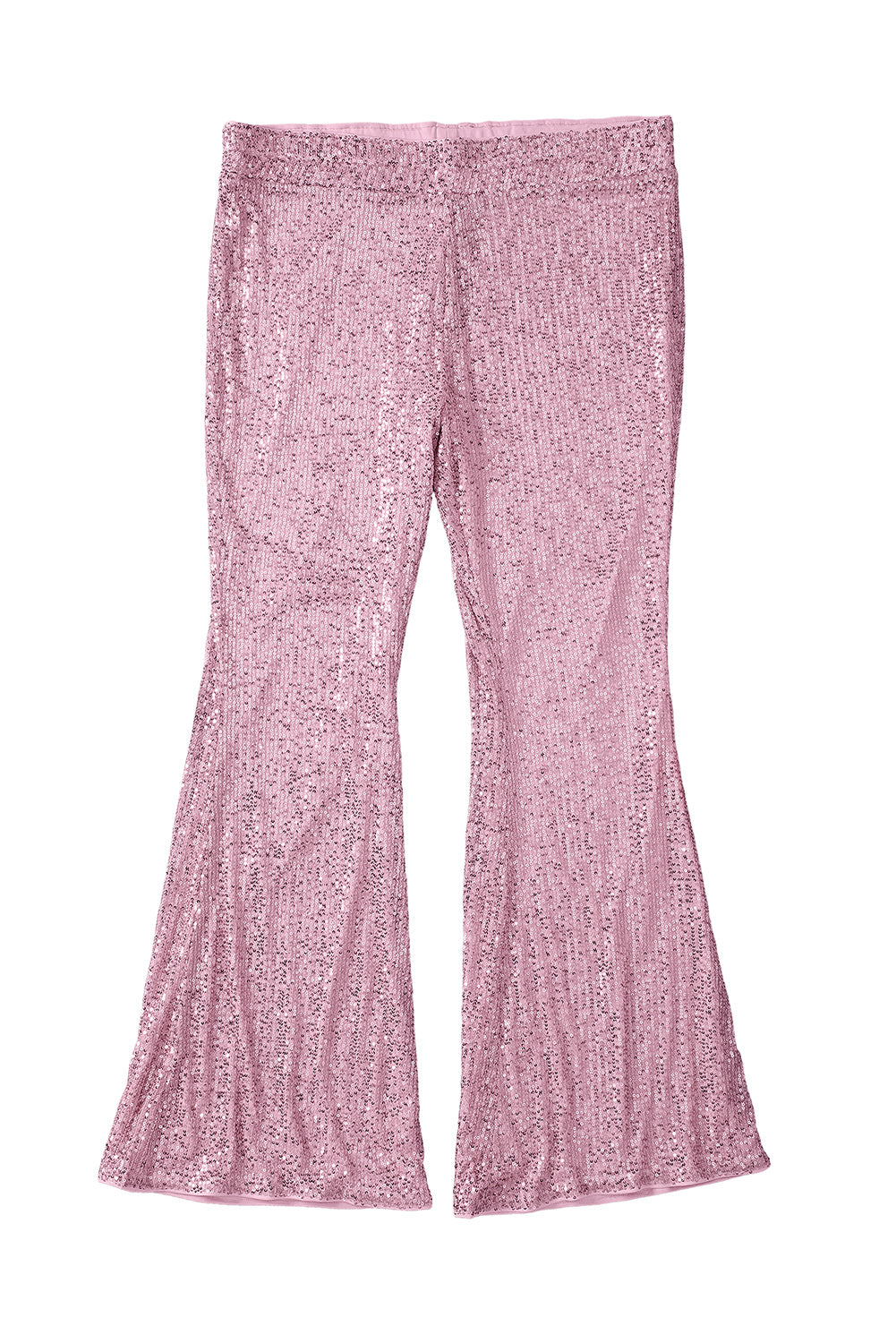 Pantaloni svasati fluidi taglie forti con paillettes rosa lucide