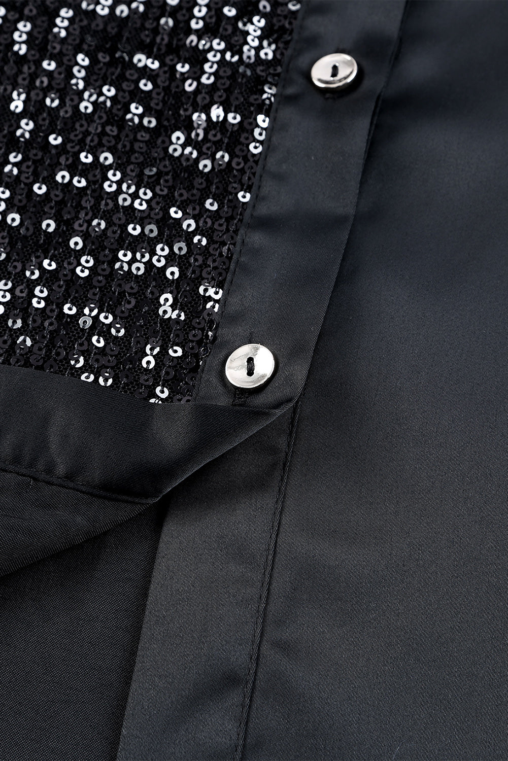 Robe chemise boutonnée noire à paillettes et poche