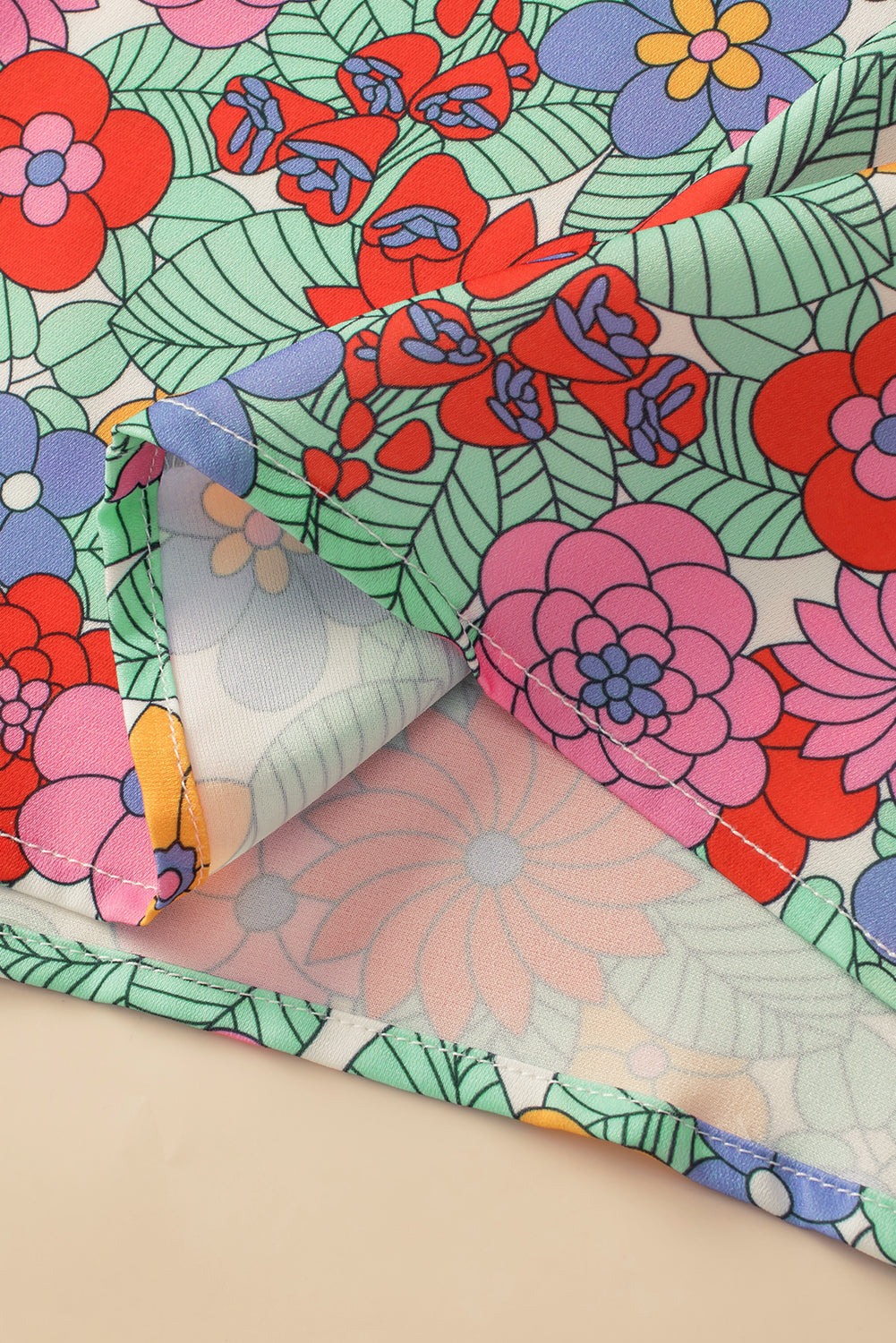Multicolour Plus Size Floral Print Ruffle V Neck Bubble Sleeve Blouse