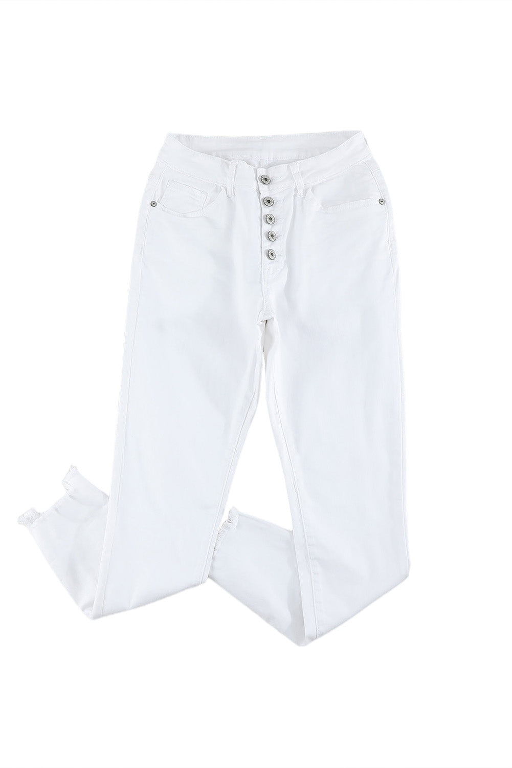 Weiße, schlichte Jeans mit hoher Taille und ausgefransten, verkürzten Jeans