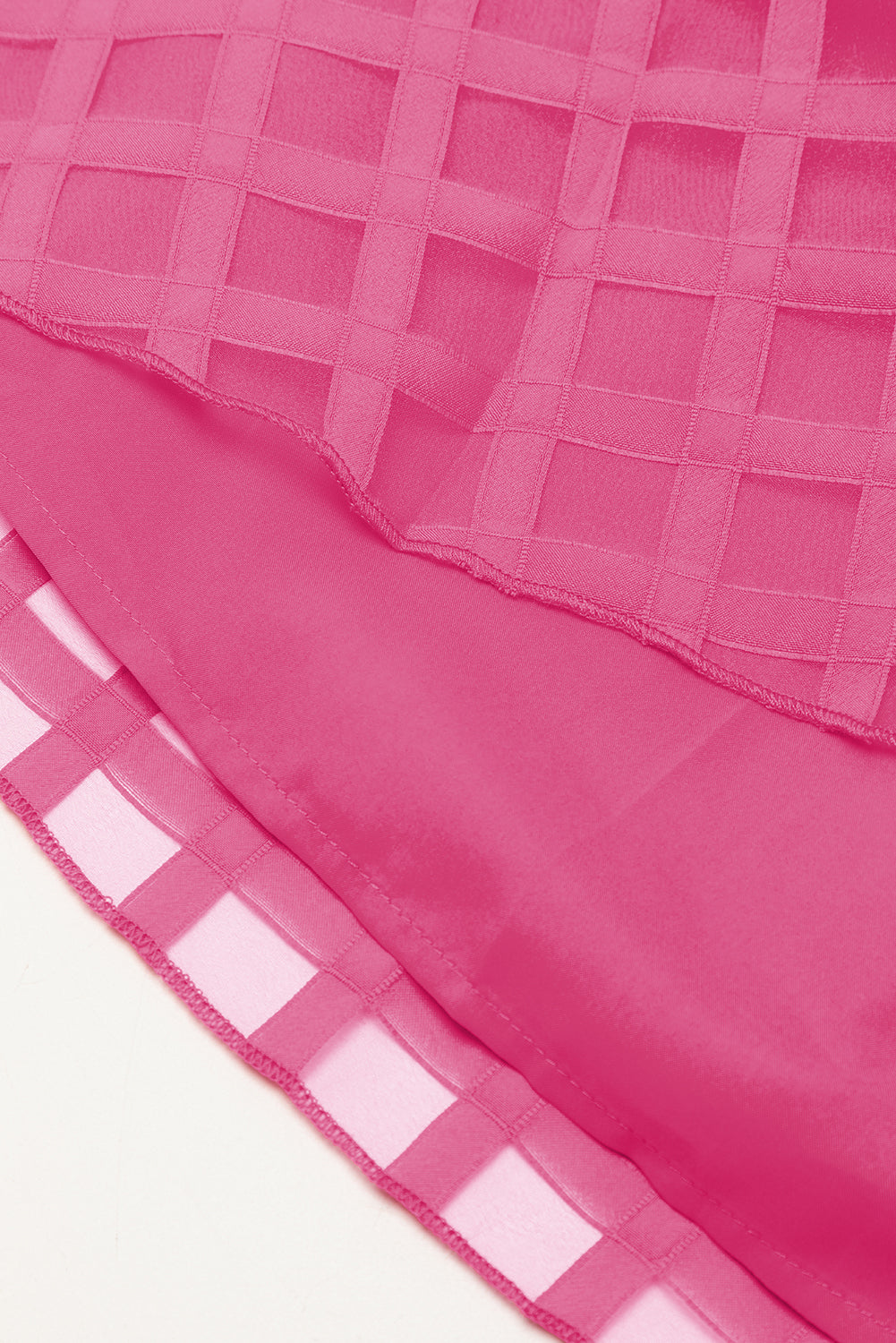 Jagodno roza karirasta obleka Babydoll z napihnjenimi rokavi