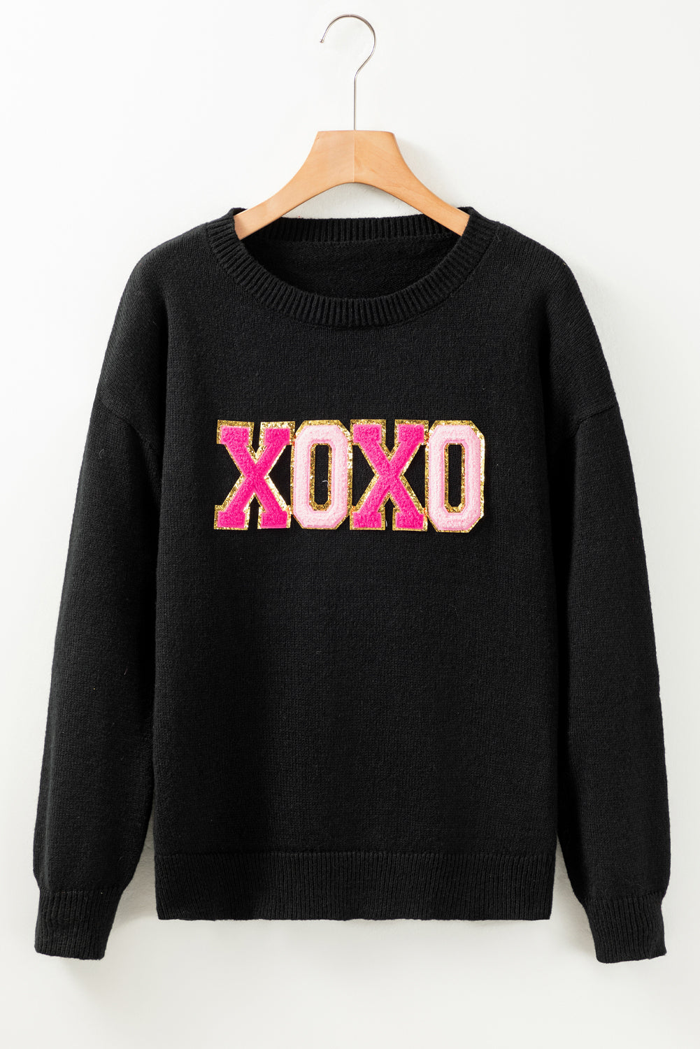 Rožnat pulover za prosti čas z okroglim izrezom v obliki srčka