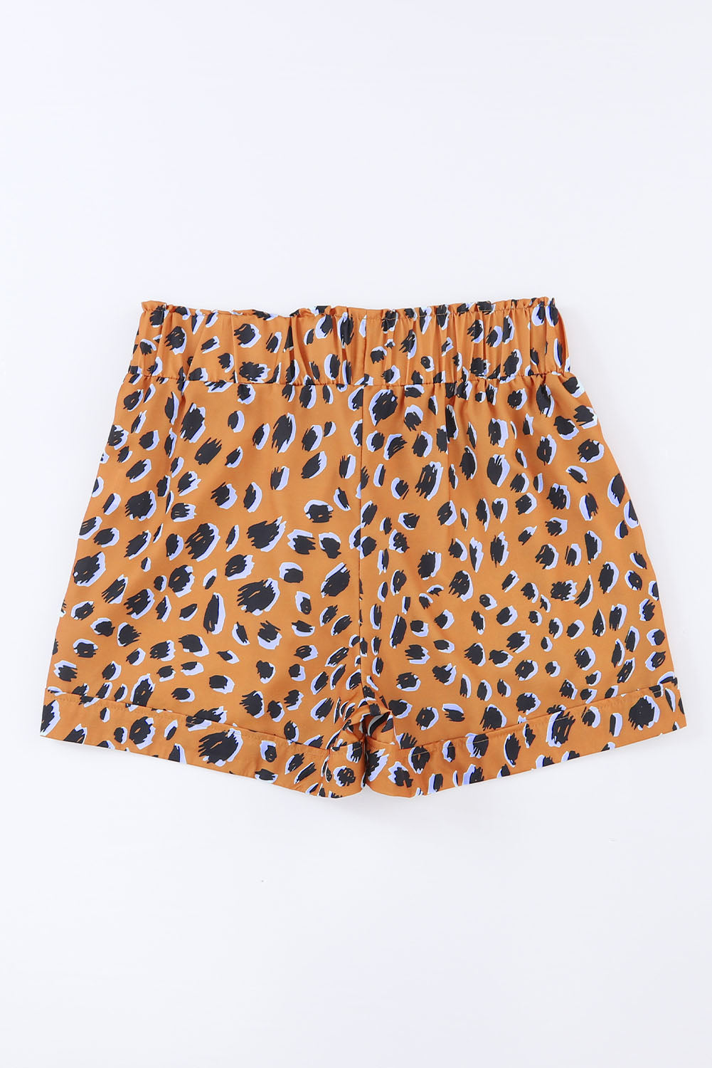 Pantaloncini in vita elastica con volant stampa leopardo marrone