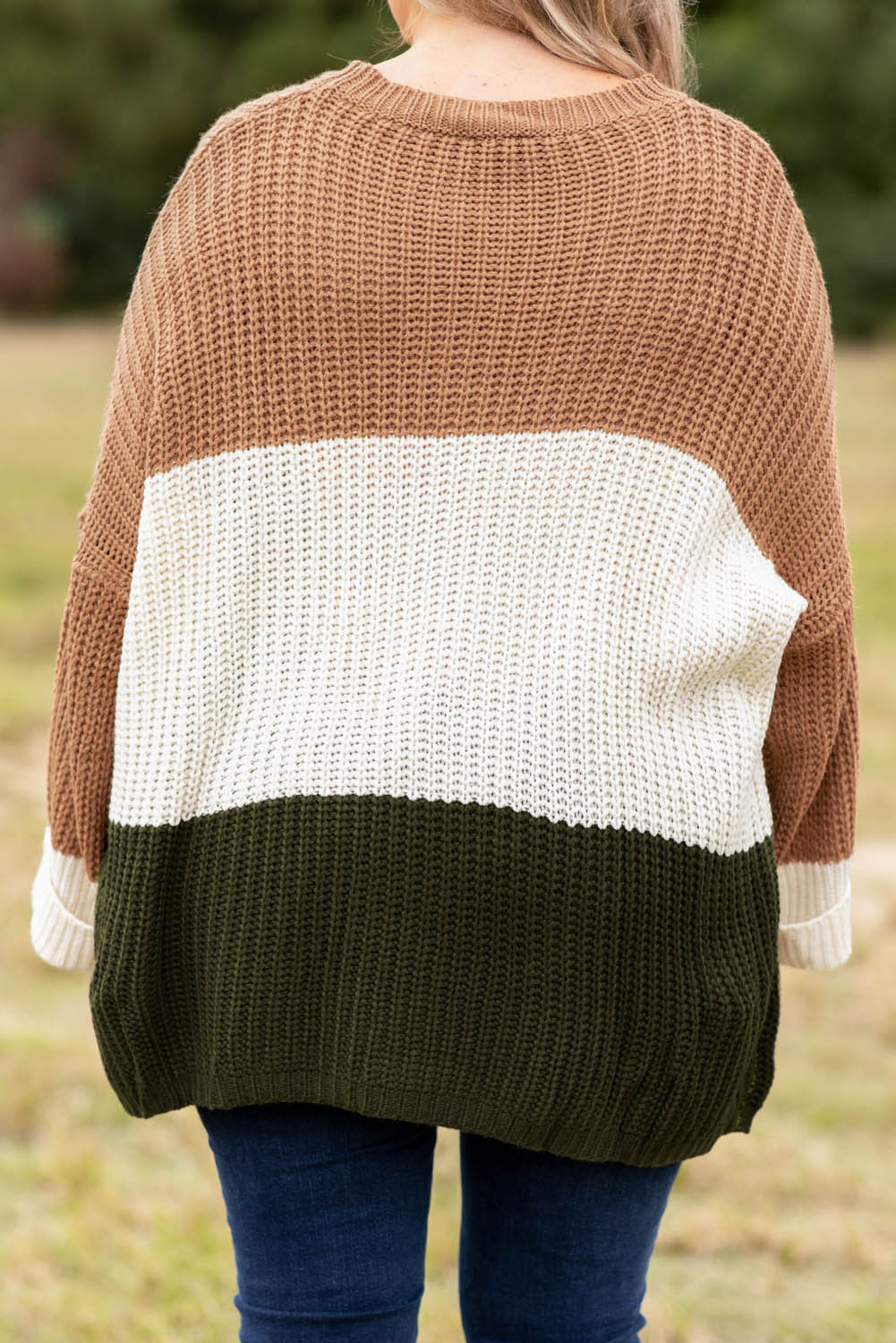 Pull kaki en tricot à plusieurs niveaux en blocs de couleurs de grande taille