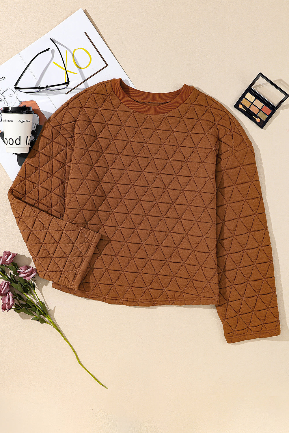 Chestnut Casual Crinkle Quilted Pullover Top