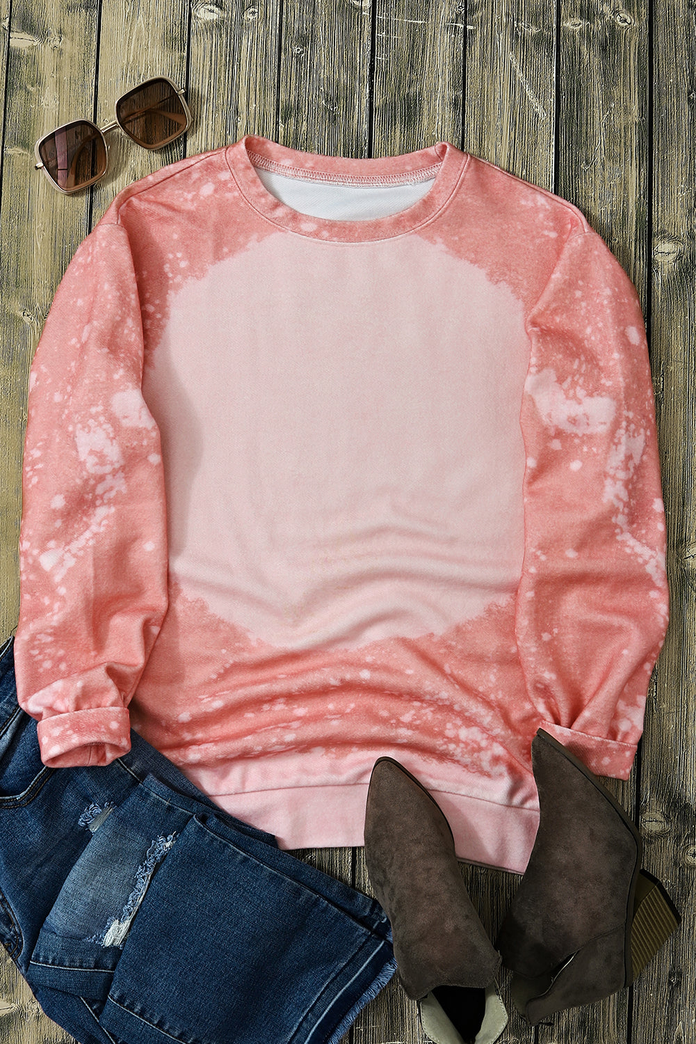 Sweat-shirt rose blanchi à col rond
