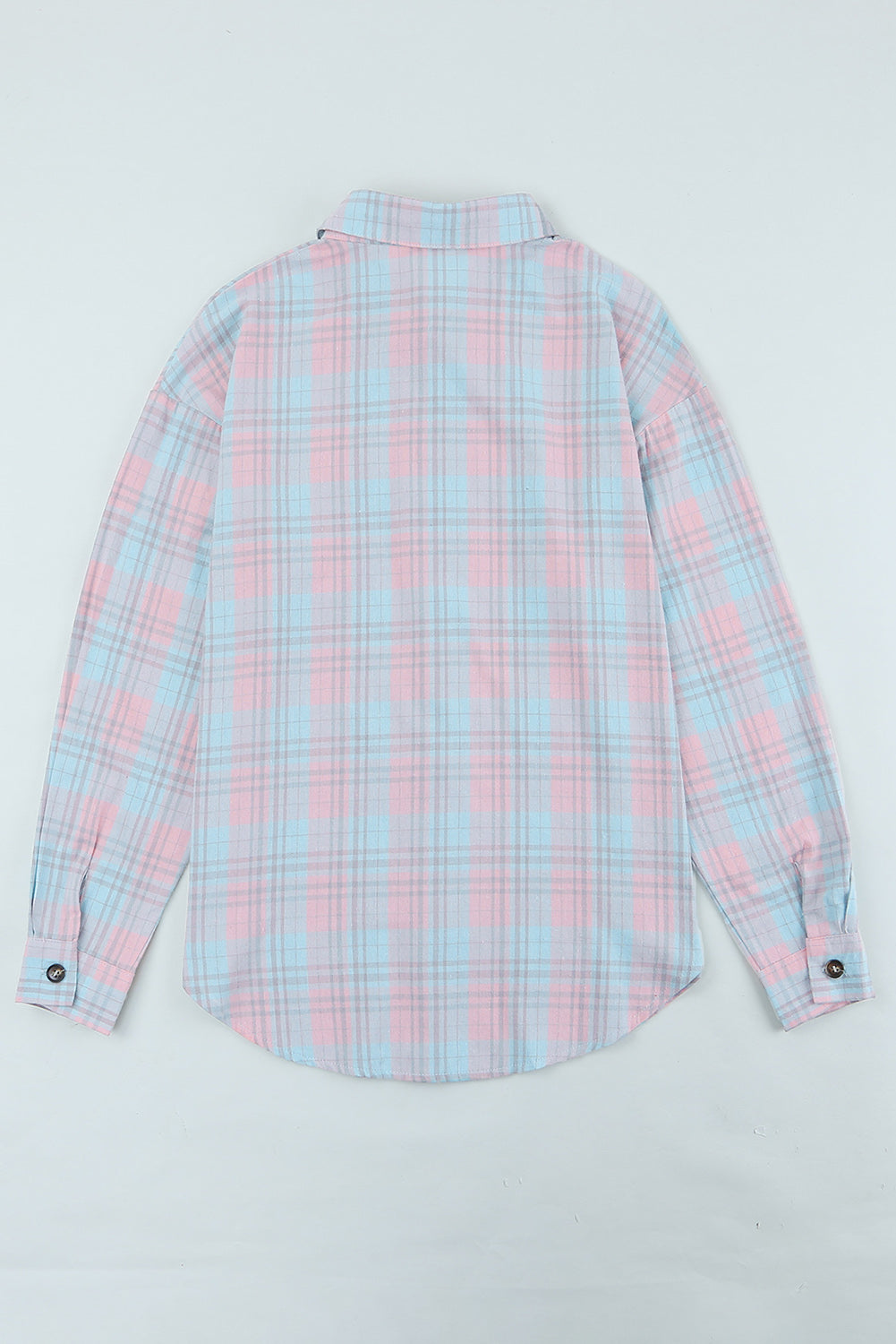 Pink Collared Neckline Plaid Pattern Long Sleeve Shirt