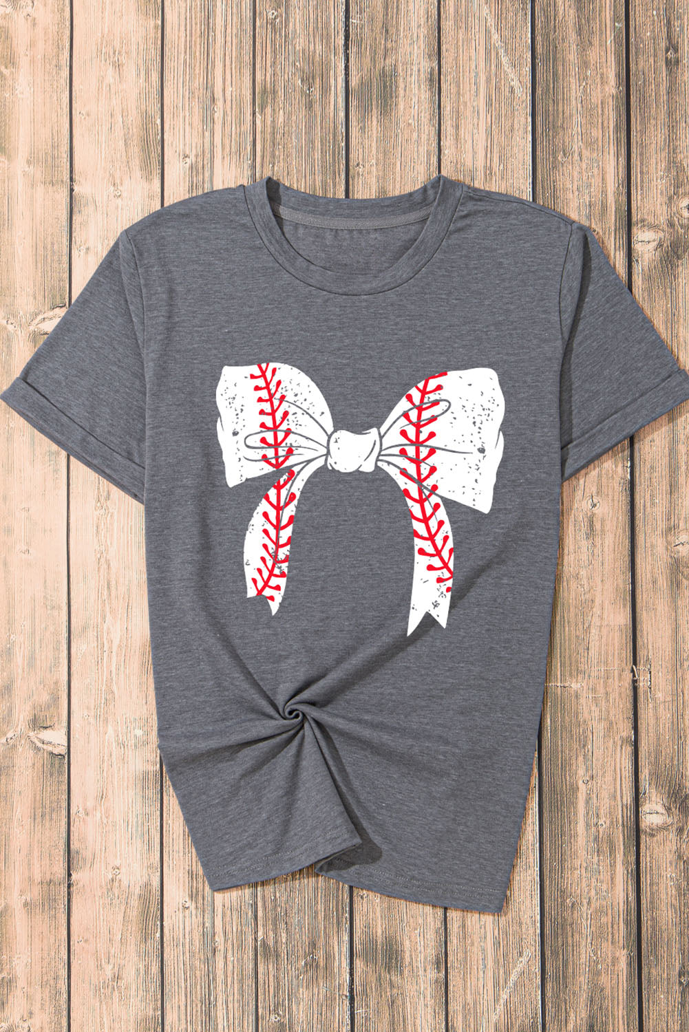 Rose Red Baseball Bowknot Graphic Casual Tee