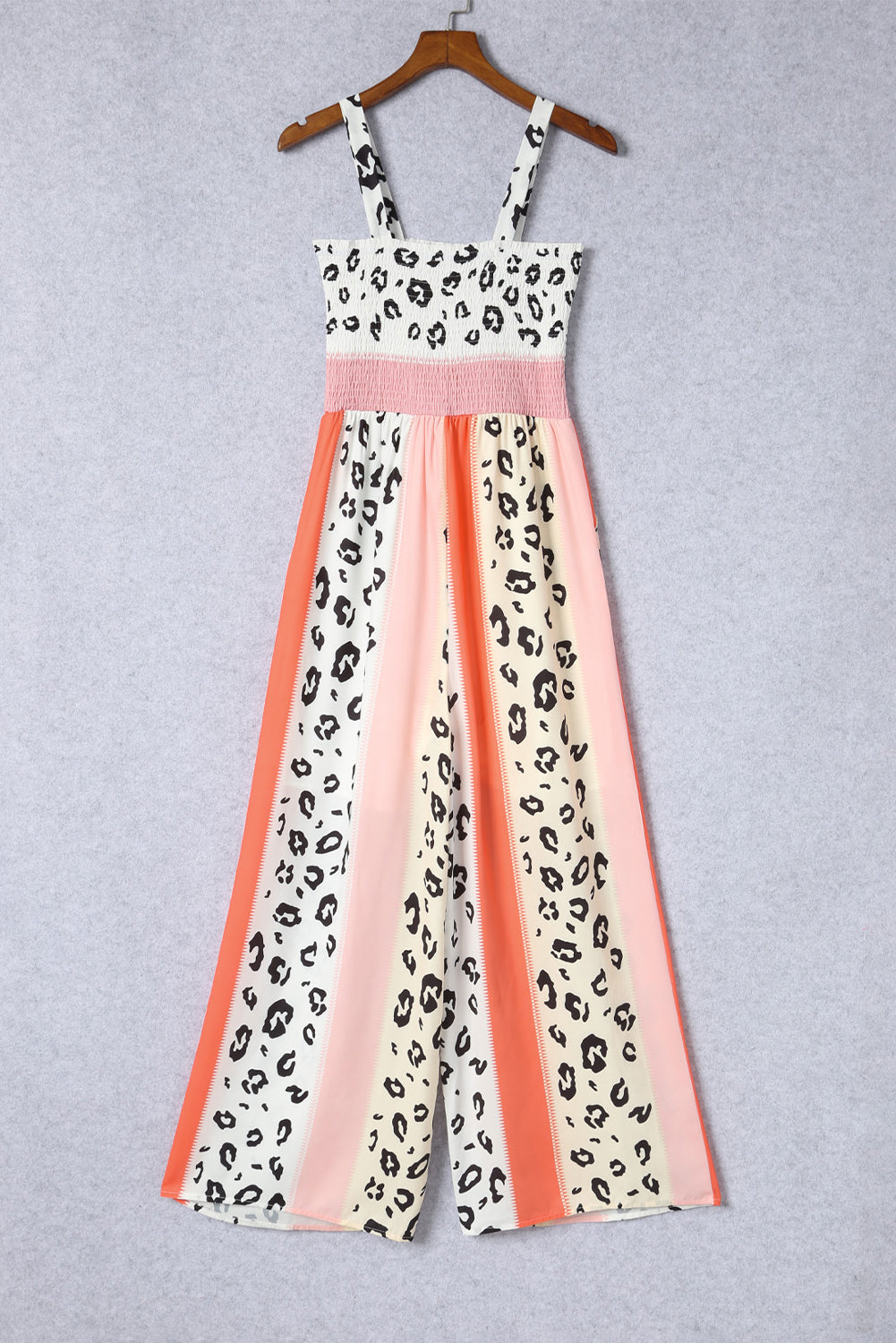 Rosafarbener Jumpsuit mit Leoparden-Farbblock-Mix-Print und Taschen
