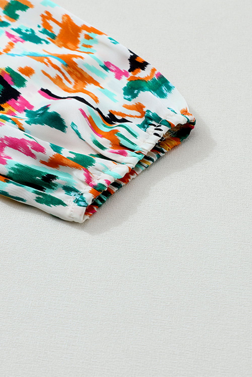 Multicolour Abstract Print 3/4 Puff Sleeve Ruffle Blouse