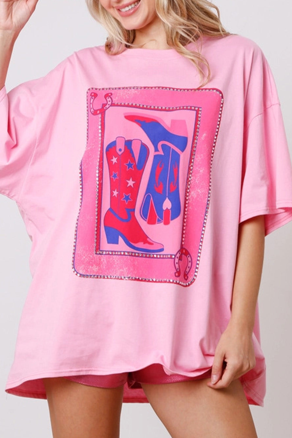 Rožnata majica s kratkimi rokavi Cowgirl Boots Card Western Graphic