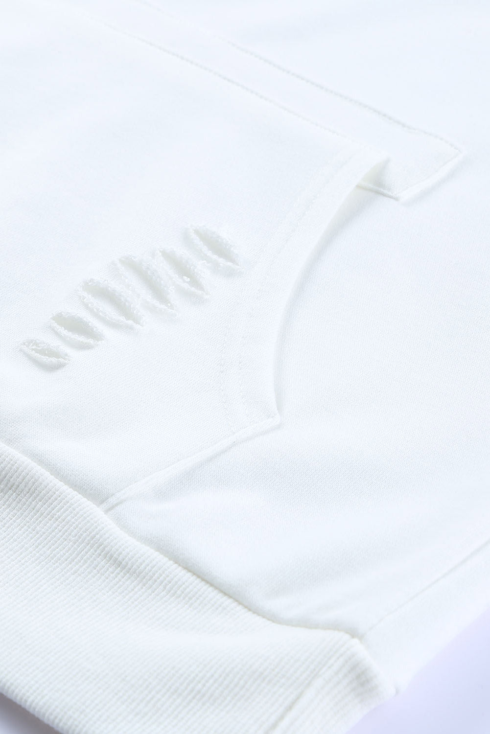 Sweat-shirt à capuche déchiré uni blanc avec poche kangourou